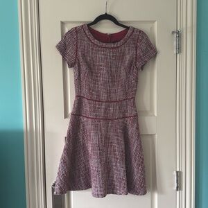 Chic Red and White Tweed Dress